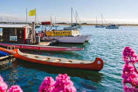 Morro Bay, California, USA - May 27, 2023. Boat rentals, Wale wathing, Kayak rentals, Canoe rentals...