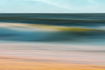 Abstract motion blur seascape. Bright sunny day on the beach, line art, copy space for the textの写真素材