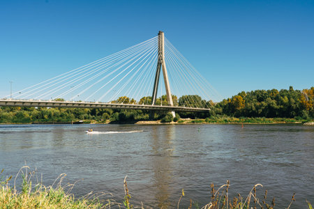 Warsaw, Poland, September 15, 2023 - Bridge over the Vistula river in Warsaw, Poland, in a bright sunny dayのeditorial素材
