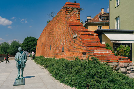 Warsaw, Poland - July 16, 2023. Warsaw Old Town red brick wall on Castle Squareのeditorial素材