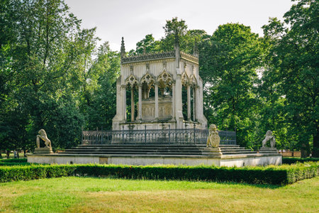 Warsaw, Poland - July 15, 2023. Wilanow Palace in Warsaw, Poland - a baroque royal palace located in the WilanÃ³w district. Garden and Sculptures on the territory of the Palaceのeditorial素材
