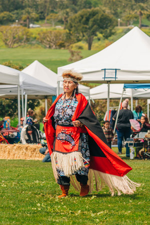 Malibu, California, USA - April 2, 2023. Chumash Day Pow Wow and Inter-tribal Gathering. The Malibu Bluffs Park is celebrating 23 years of hosting the Annual Chumash Day Powwow.のeditorial素材