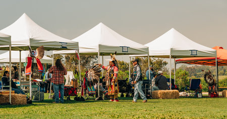 Malibu, California, USA - April 2, 2023. Chumash Day Pow Wow and Inter-tribal Gathering. The Malibu Bluffs Park is celebrating 23 years of hosting the Annual Chumash Day Powwow.のeditorial素材