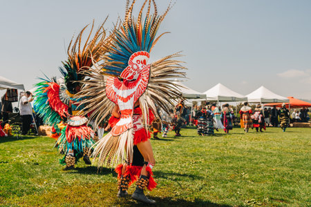 Malibu, California, USA - April 2, 2023. Chumash Day Pow Wow and Inter-tribal Gathering. The Malibu Bluffs Park is celebrating 23 years of hosting the Annual Chumash Day Powwow.のeditorial素材