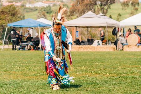 Malibu, California, USA - April 2, 2023. Chumash Day Pow Wow and Inter-tribal Gathering. The Malibu Bluffs Park is celebrating 23 years of hosting the Annual Chumash Day Powwow.のeditorial素材