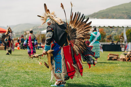 Malibu, California, USA - April 2, 2023. Chumash Day Pow Wow and Inter-tribal Gathering. The Malibu Bluffs Park is celebrating 23 years of hosting the Annual Chumash Day Powwow.のeditorial素材