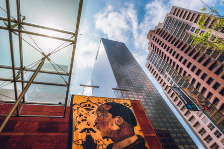 Los Angeles, California, USA - April 25, 2023.   The Museum of Contemporary Art, and Los Angeles skyscrapers on Grand Avenue in Downtown city of Los Angelesのeditorial素材