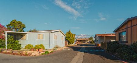 Mobile home park, age-restricted (55+) community in small beach town in California. Architecture, lifestyle, street viewの写真素材