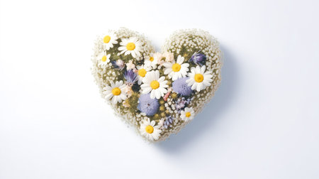 Heart shape made of wildflowers. Beautiful floral background, Valentine's Day, love contest, copy space. AI-generated imageの素材