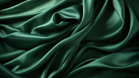 Dark green abstract background, shiny satin silk wave of a textile fabric material. Backdrop, texture for product, banner. AI-generated imageの素材