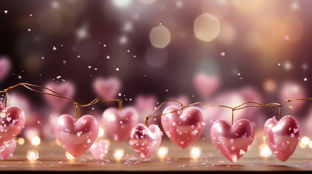 Heart in pink colors and soft light bokeh background with a copy space. Abstract heart-shaped banner, AI-generated imageの素材