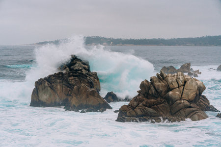 Waves beating the rock, seascape. Power of natureの写真素材