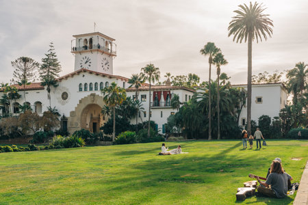 Santa Barbara, California, USA - December 10, 2023. Santa Barbara County Courthouse and Gardens in...
