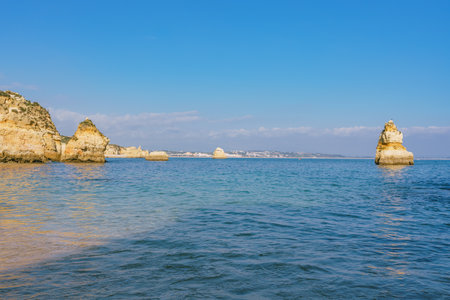 Incredible cliffs and rocks in Lagos, Algarve, Portugalの写真素材
