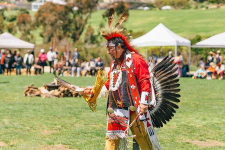 Malibu, California. April 6, 2024.  Chumash Day Pow Wow and Inter-tribal Gathering. The Malibu Bluffs Park is celebrating 24 years of hosting the Annual Chumash Day Powwow.のeditorial素材