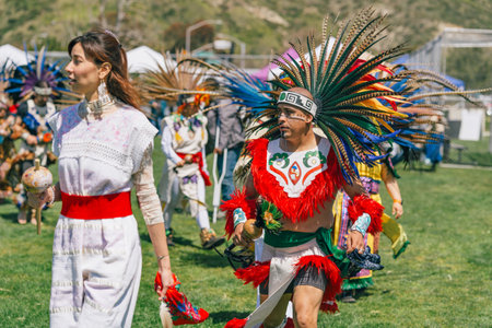 Malibu, California. April 6, 2024.  Chumash Day Pow Wow and Inter-tribal Gathering. The Malibu Bluffs Park is celebrating 24 years of hosting the Annual Chumash Day Powwow.のeditorial素材