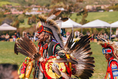 Malibu, California. April 6, 2024.  Chumash Day Pow Wow and Inter-tribal Gathering. The Malibu Bluffs Park is celebrating 24 years of hosting the Annual Chumash Day Powwow.のeditorial素材