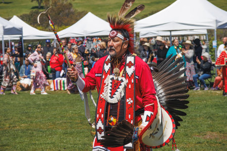 Malibu, California. April 6, 2024.  Chumash Day Pow Wow and Inter-tribal Gathering. The Malibu Bluffs Park is celebrating 24 years of hosting the Annual Chumash Day Powwow.のeditorial素材