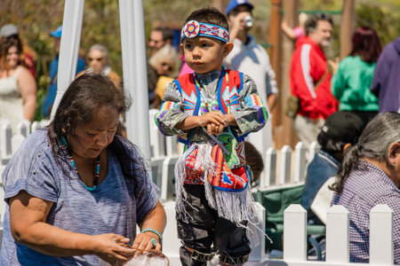 Malibu, California. April 6, 2024.  Chumash Day Pow Wow and Inter-tribal Gathering. The Malibu Bluffs Park is celebrating 24 years of hosting the Annual Chumash Day Powwow.のeditorial素材