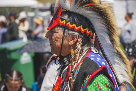 Malibu, California. April 6, 2024.  Chumash Day Pow Wow and Inter-tribal Gathering. The Malibu Bluffs Park is celebrating 24 years of hosting the Annual Chumash Day Powwow.のeditorial素材