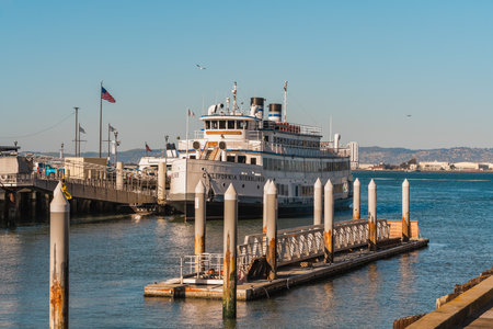 San Francisco, California, April 8, 2024. Leisure vessels ready to cruise the bay beside San Francisco's historic waterfront.のeditorial素材