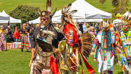 Malibu, California. April 6, 2024.  Chumash Day Pow Wow and Inter-tribal Gathering. The Malibu Bluffs Park is celebrating 24 years of hosting the Annual Chumash Day Powwow.のeditorial素材