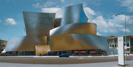 Los Angeles, California, USA - April 25, 2023. The Wall Disney Concert Hall at 111 South Grand Avenue in downtown City of Los Angeles, music center designed by Frank Gehry.のeditorial素材