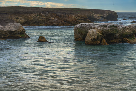 Atmospheric coastal scene. Montana de Oro at sunset, California Central Coastの写真素材