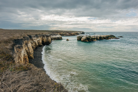 Atmospheric coastal scene. Montana de Oro at sunset, California Central Coastの写真素材