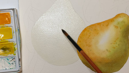 Pear painting created using watercolor techniques.の写真素材