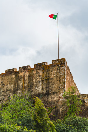 Fortress with the Portuguese flag flying highの写真素材