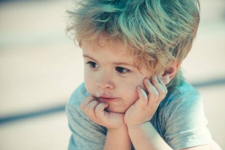 Preschooler closeup. Pretty child. Childish thoughts and developmental psychology.