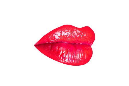 Red lips isolated on a white background. Woman.の写真素材