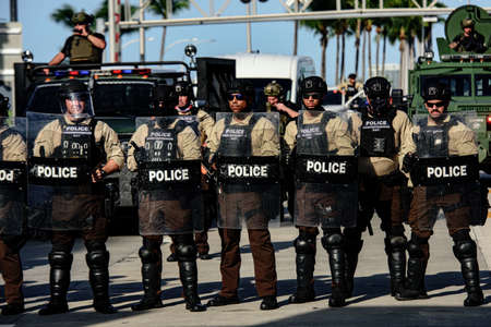 Miami Downtown, FL, USA - MAY 31, 2020: American police officers.のeditorial素材