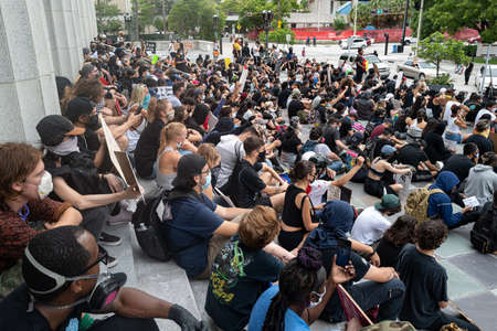 Miami Downtown, FL, USA - JUNE 12, 2020: Black Lives Matter. Many american people went to peaceful protests in the US against racismのeditorial素材