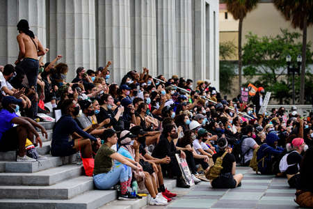 Miami Downtown, FL, USA - JUNE 12, 2020: Black Lives Matter. Demonstrators during protests against racism in USAのeditorial素材