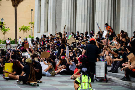 Miami Downtown, FL, USA - JUNE 12, 2020: Black Lives Matter. Mass protests in the USA. White and black people against racism and crueltyのeditorial素材