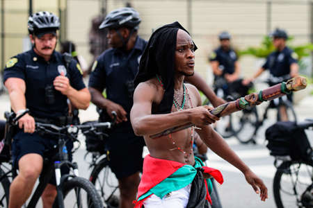 Orlando, FL, USA - JUNE 19, 2020: Black man at the Demonstrations Against Racism in the USA.