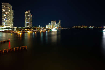 Miami skyscrapers at the night. Miami downtown, Aerial view, south beach.の写真素材