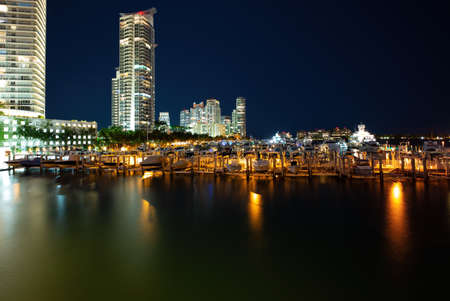 Aerial View from Miami Beach at night. Night view Miami downtown.の写真素材