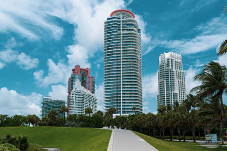 Miami Beach buildings. Apartments in skyscrapers. Real estate in the USA.の写真素材