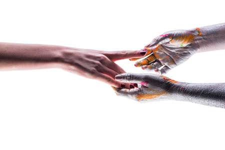 Invitation, date with stranger, acquaintance. Religious sect concept, recruiting. Manicure in the beauty salon. Health and skin problemsの写真素材