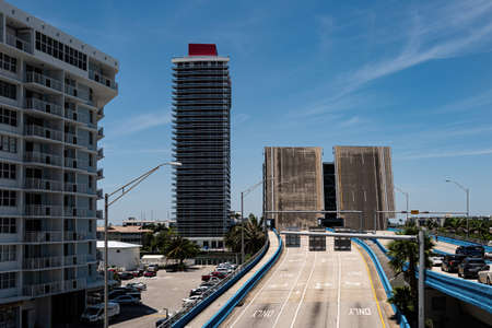 Scenic drives in Miami. Miami Traffic, Traffic Reports, Road Conditions. Road bridge.の写真素材