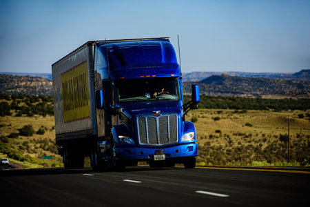 Arizona, USA - 2020: American trucks. Roads in the United States, delivery of goods. Transport business.の写真素材