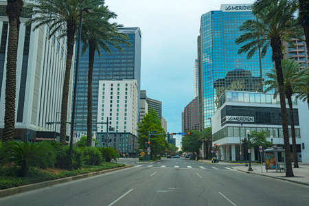 New Orleans, Louisiana, USA - JUNE, 2020: Streets in New Orleans. Road and skyscrapers in downtown.の写真素材