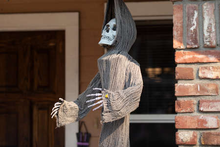 The skeleton of death. Scenery for Halloween in October. Decoration in the yard.の写真素材