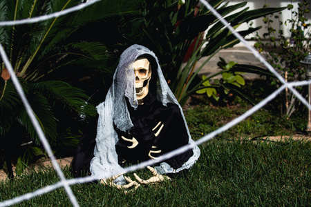 Scenery for Halloween in October. Decoration in the yard. Skeleton.の写真素材