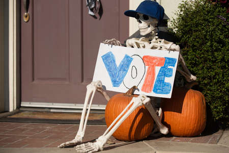 Politics in the United States. Skeleton in a cap, voting.の写真素材