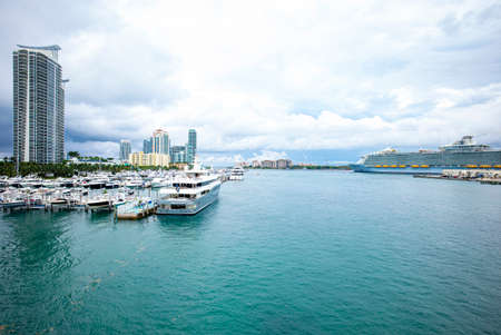 Miami coast, ocean and yachts, cruise ships. Vacation lifestyle. East Coast of the United States. Luxury summer lifeの写真素材