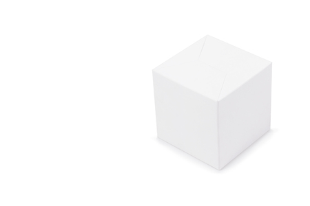 A white cardboard box on a white background on the right. Box mock-up.の写真素材